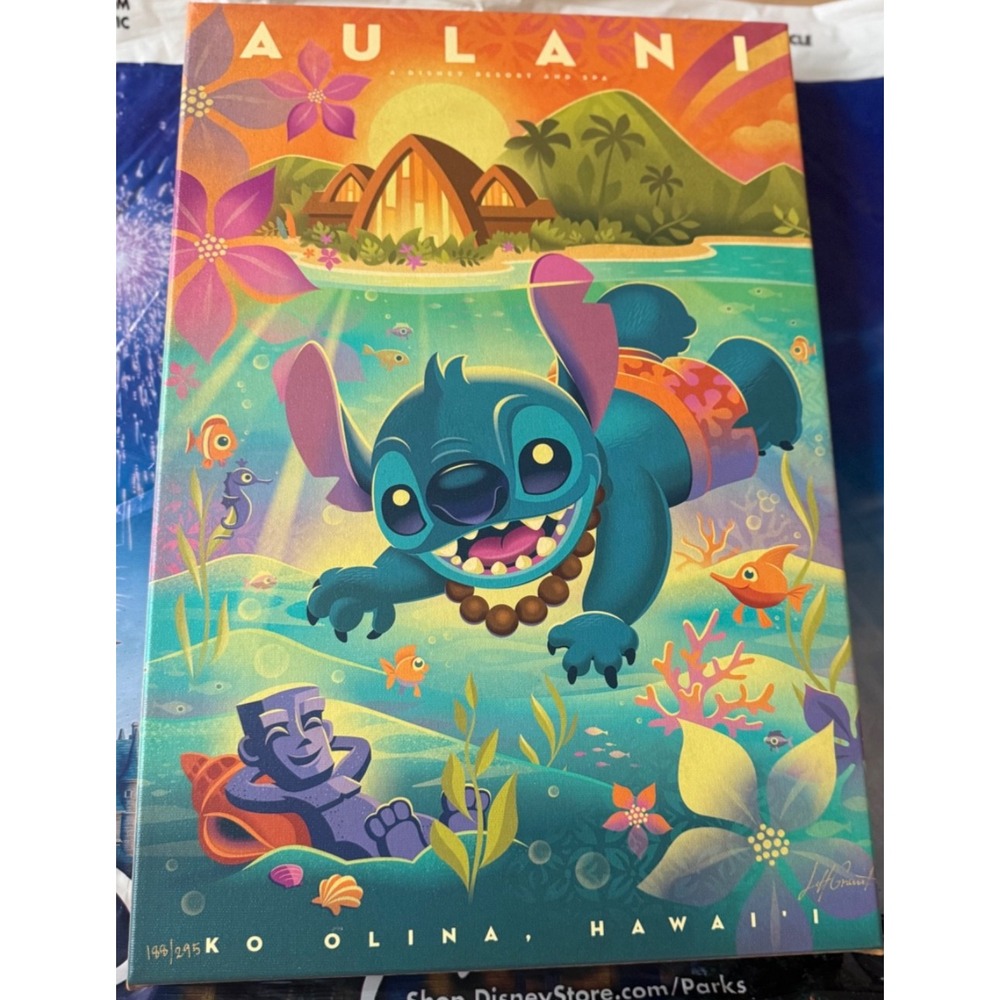 Disney Aulani Resort Stitch Canvas Wrap 188/295 Jeff Granito 16x12" Hawaii